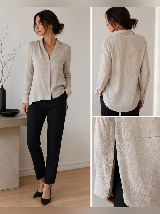 Helmut Lang Tops - Helmut Lang Textured Silk Asymmetrical Blouse Tunic Greige Taupe Size P
